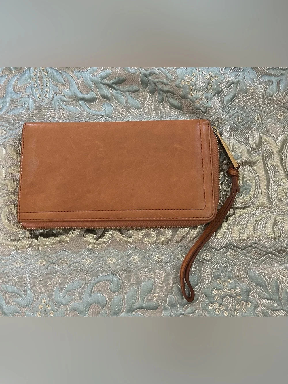 margot Leather Wristlet in Tan with Gold Accent